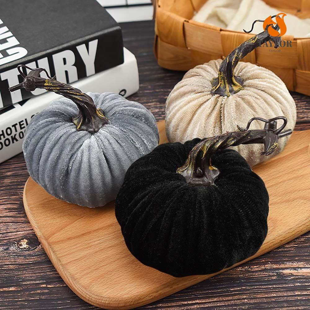 1 Bí Ngô Giả Bằng Xốp Phối Nhung Trang Trí Halloween