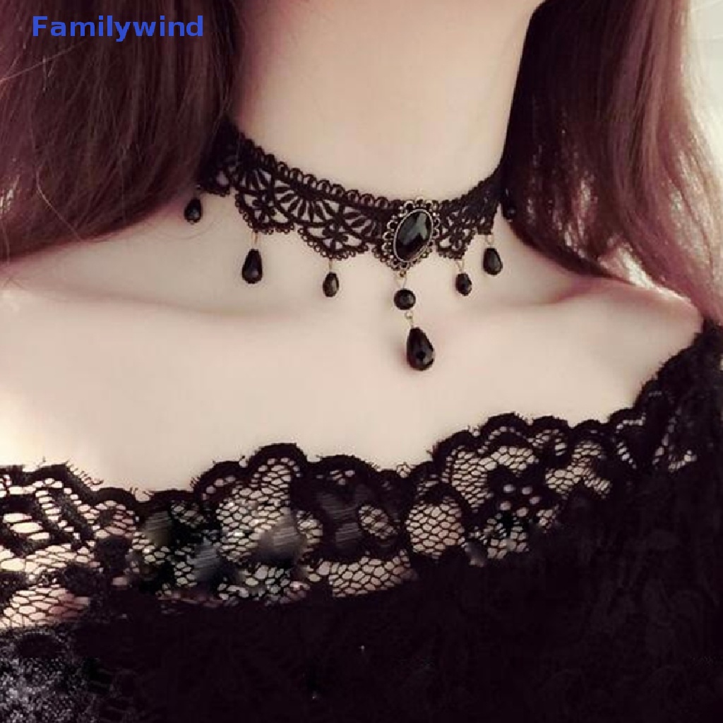Vòng Cổ Choker Ren Màu Đen Đính Đá Pha Lê Phong Cách Gothic Quyến Rũ