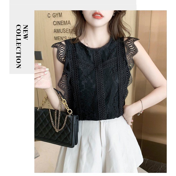 Áo Kiểu Tay Ngắn Phối Ren Hoa Thiết Kế Hợp Thời Trang