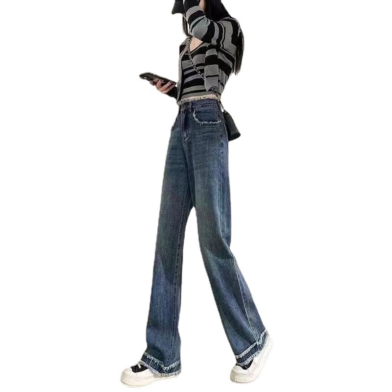 Quần Denim Ống Rộng Tua Rua Thời Trang Chất Lượng Cao