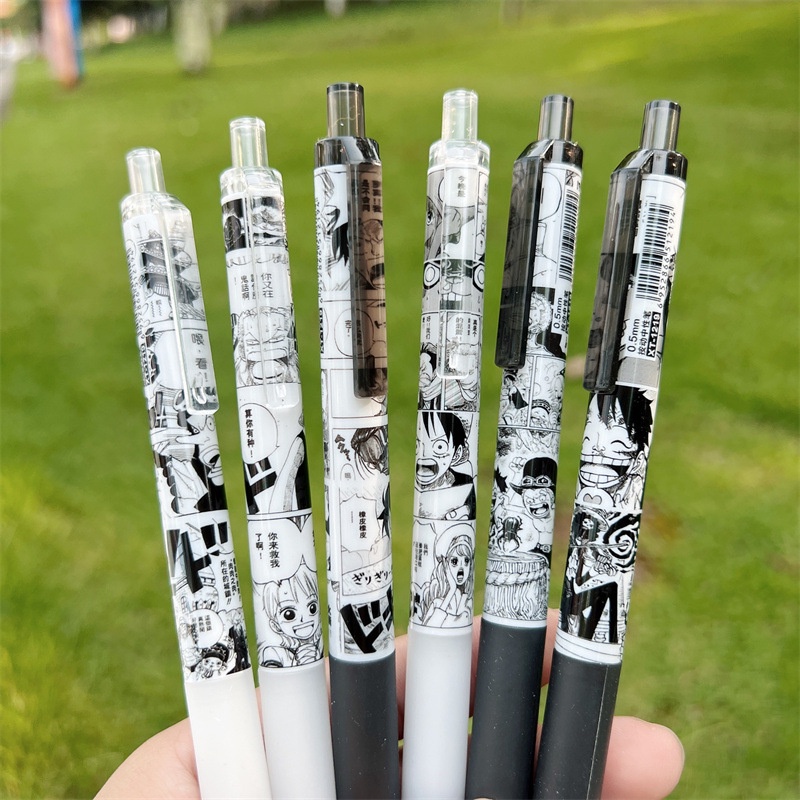 Set 6 Bút Mực Gel Ngòi 0.5mm Họa Tiết Hoạt Hình One Piece