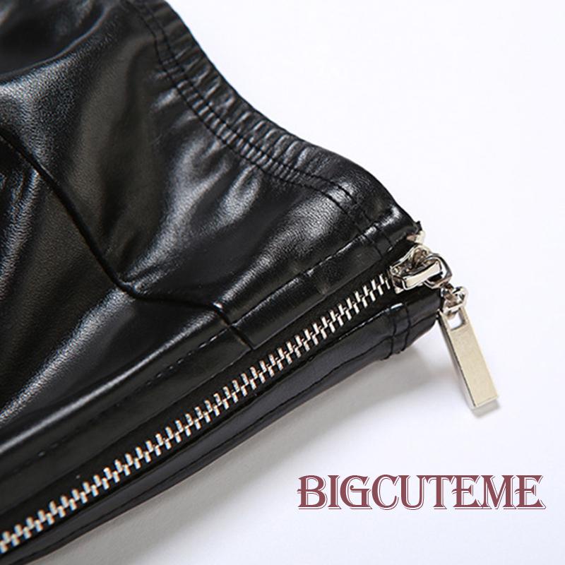 Bộ Áo Ống + Chân Váy Mini 2 Dây Bằng Da PU Màu Trơn Thời Trang Mùa Hè Cho Nữ