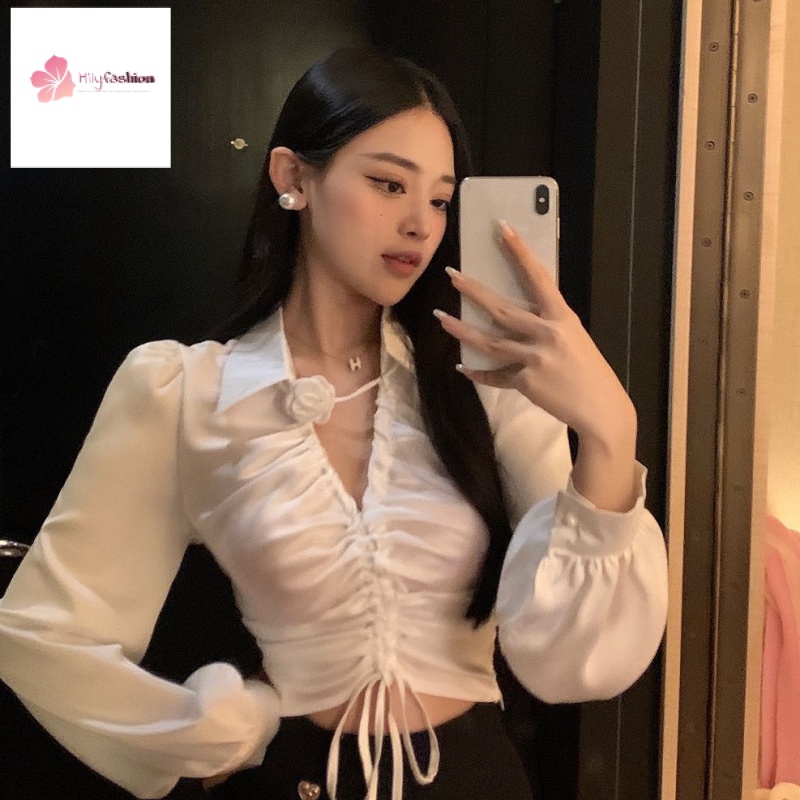 Áo Sơ Mi Voan Cổ Chữ V Thắt Dây Eo Thời Trang Thanh Lịch Cho Nữ