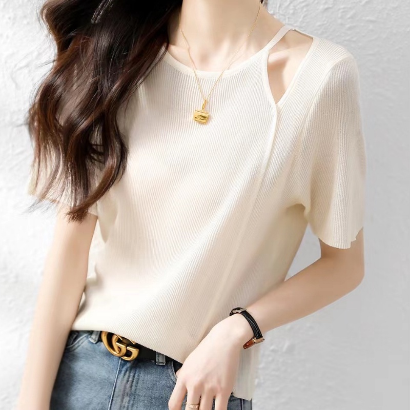 Áo Thun Lụa Lạnh Mỏng Hở Vai Thời Trang Mùa Hè Phong Cách Hàn Quốc Cho Nữ