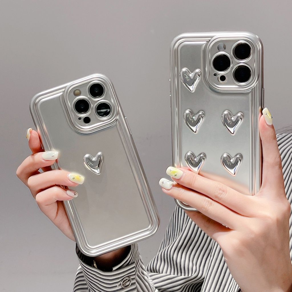 Ốp Điện Thoại TPU Mềm Mạ Điện Hình Trái Tim Đơn Giản Bảo Vệ Ống Kính Máy Ảnh Cho iPhone 14 13 12 11 PRO MAX