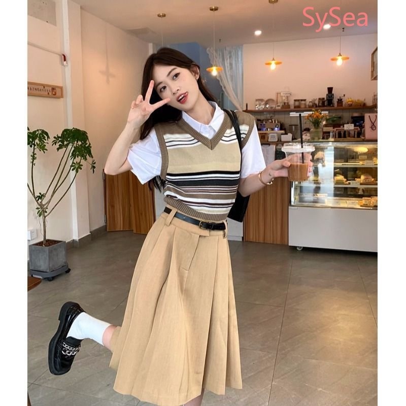 Áo Hai Dây Dệt Kim Kẻ Sọc Thời Trang Retro Cho Nữ