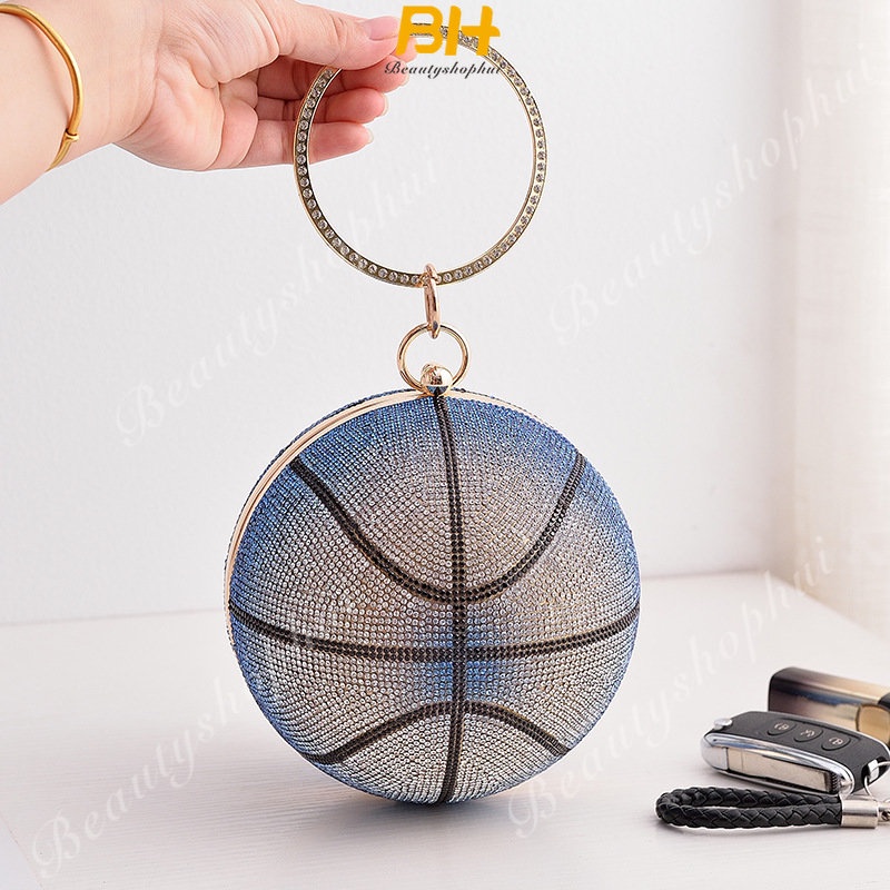 Túi Xách Dự Tiệc Dáng Tròn Đính Đá Màu Gradient Thời Trang 2023 Mới