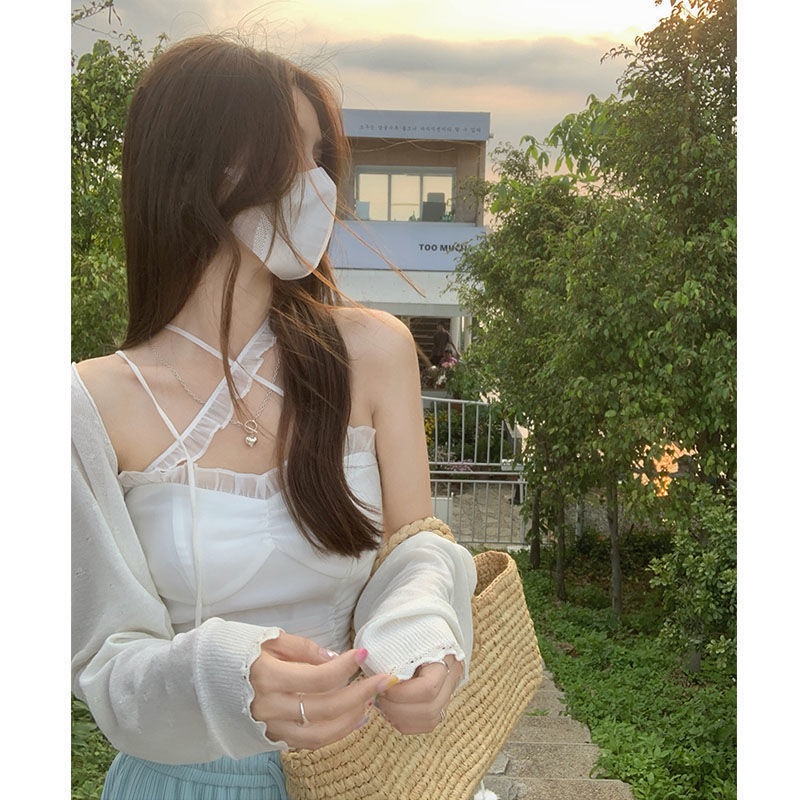[F &amp; X ' Dây treo cá nhân hóa Ngọt ngào và cay bên trong và bên ngoài Thiết kế mặc cảm giác Phong cách gợi cảm Dây cổ yếm Áo Vest nhỏ Nữ màu hồng Hot Girl Top Sexy Top