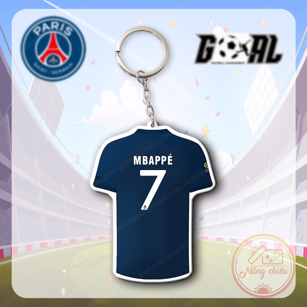 Móc khóa Dày In Sắc Nét 2 Mặt, In Áo Đấu Câu lạc bộ bóng đá Paris Saint-Germain với các thủ Messi, Neymar, Mbappe,...