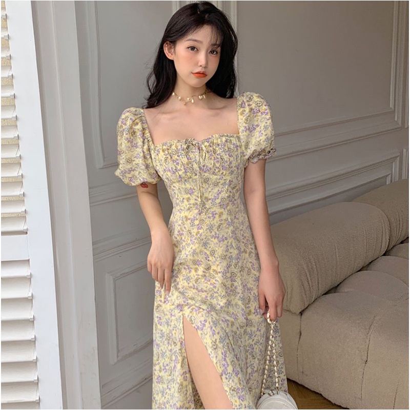 NRVP Đầm Dài Tay Ngắn In Hoa Độc Đáo Thời Trang Mùa Hè Hàn Quốc 2023 Dành Cho Bạn Nữ