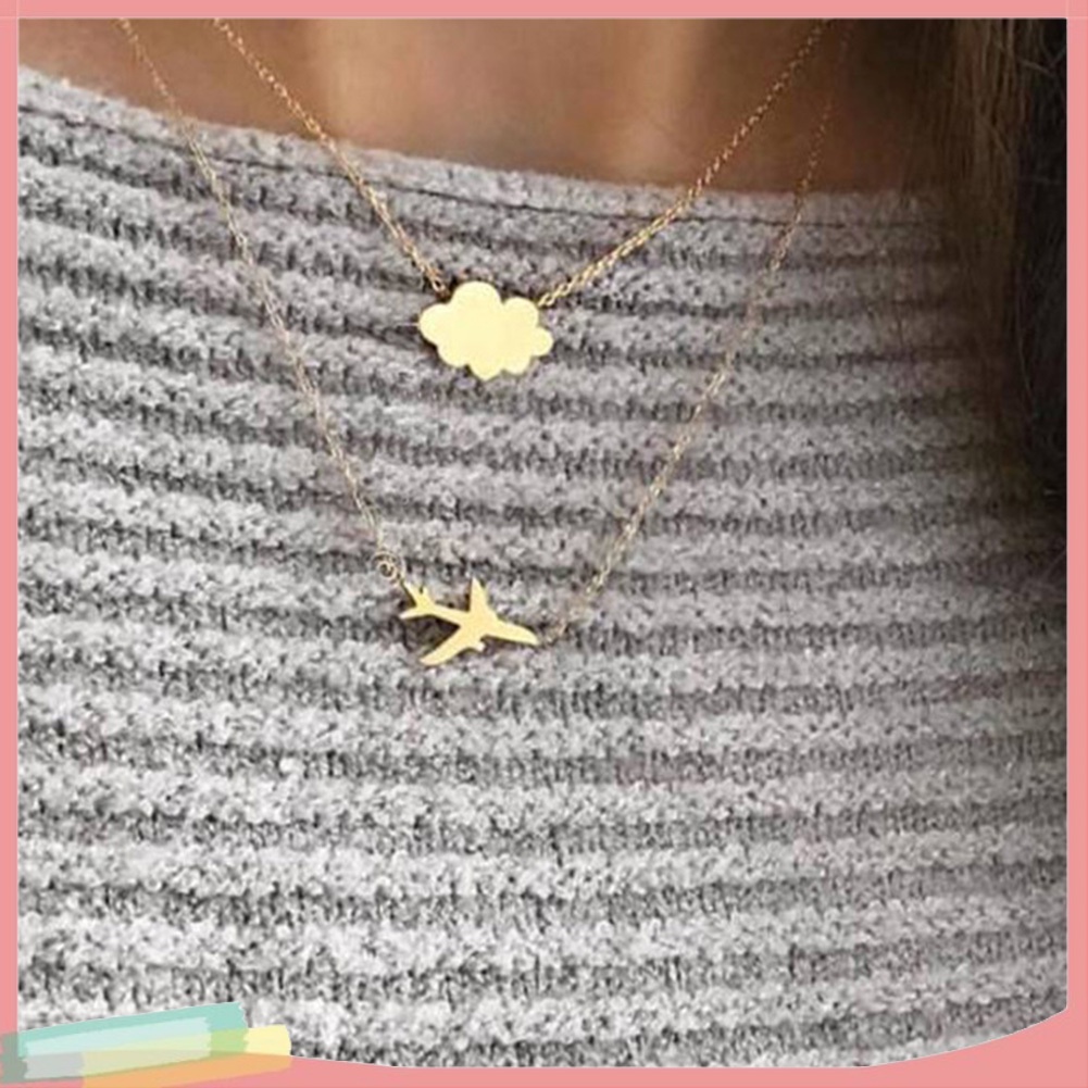 Vòng cổ Hợp Kim Hai Lớp Trang Trí Đám Mây Và Máy Bay Thời Trang Cho Nữ