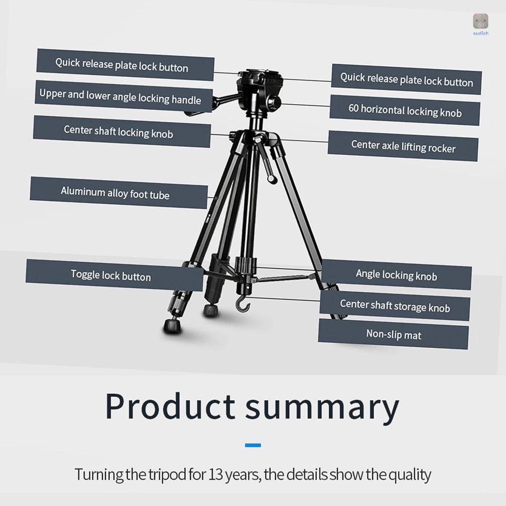 Giá Đỡ Ba Chân Bằng Hợp Kim Nhôm Tải Trọng Tối Đa 5kg / 11lbs Chân Máy Ảnh 3 Chiều Cao 148cm / 58.2in Màu Đen