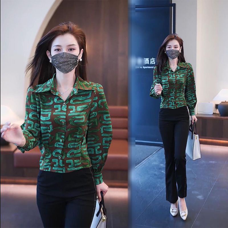Áo Sơ Mi Tay Dài Kẻ Sọc In Chữ Thời Trang Công Sở Cho Bạn Gái