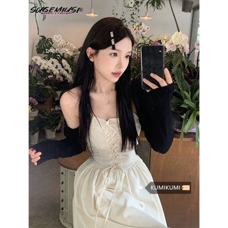 Đầm Nữ Hai Dây Dáng Chữ A Buộc Dây Eo Thời Trang