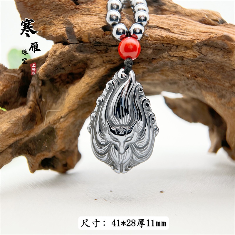 Mặt Dây Chuyền Đá Năng Lượng Tự Nhiên Khắc Hình Cáo Chín Tấc Cho Nam Và Nữ