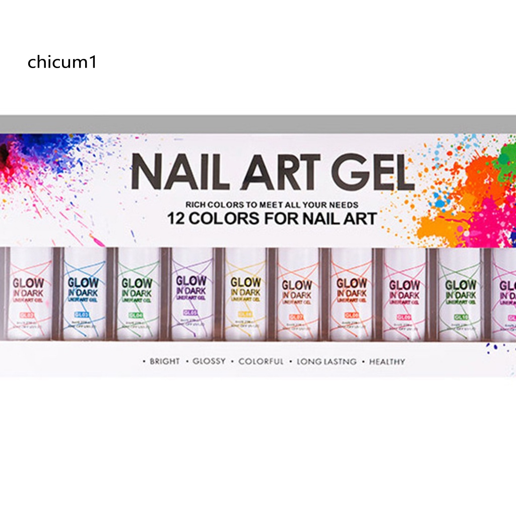 Set 12 Lọ Gel Sơn Móng Tay Dạ Quang Lâu Trôi