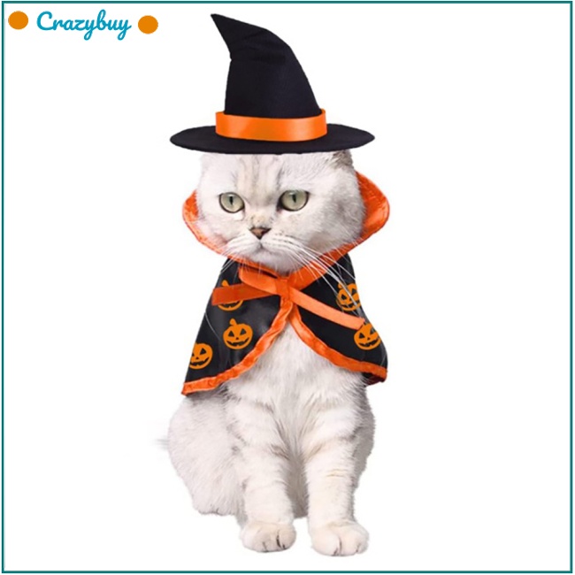 Cr Set Áo Choàng + Mũ Hóa Trang Halloween Cho Thú Cưng