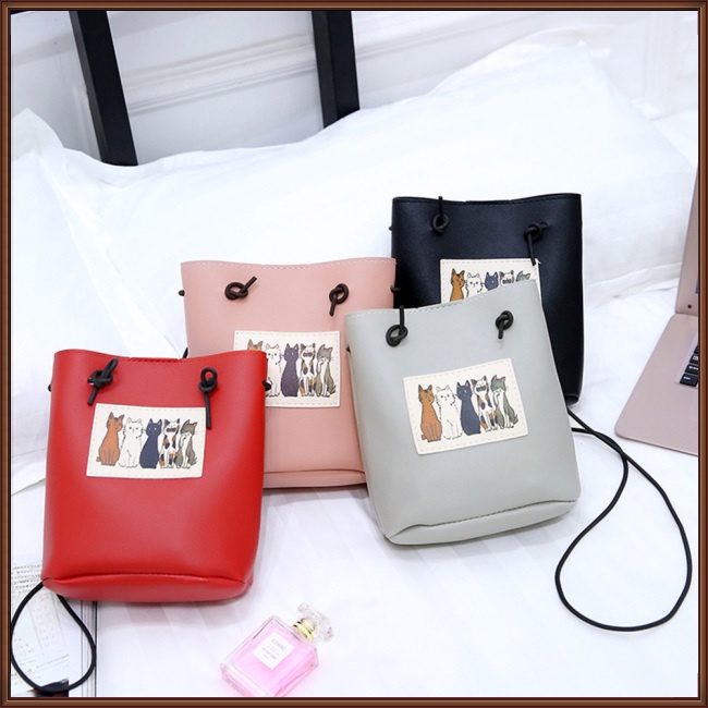 Túi Da PU Đeo Vai Hình Mèo Hoạt Hình Đáng Yêu