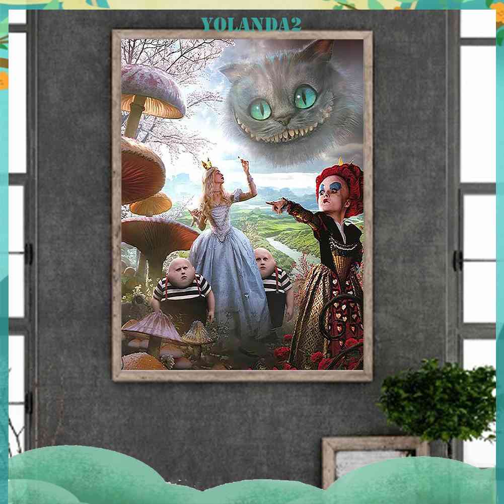 Bộ Tranh Đính Đá 5D Họa Tiết Alice in Wonderland Độc Đáo DIY Dùng Trang Trí Nhà Cửa