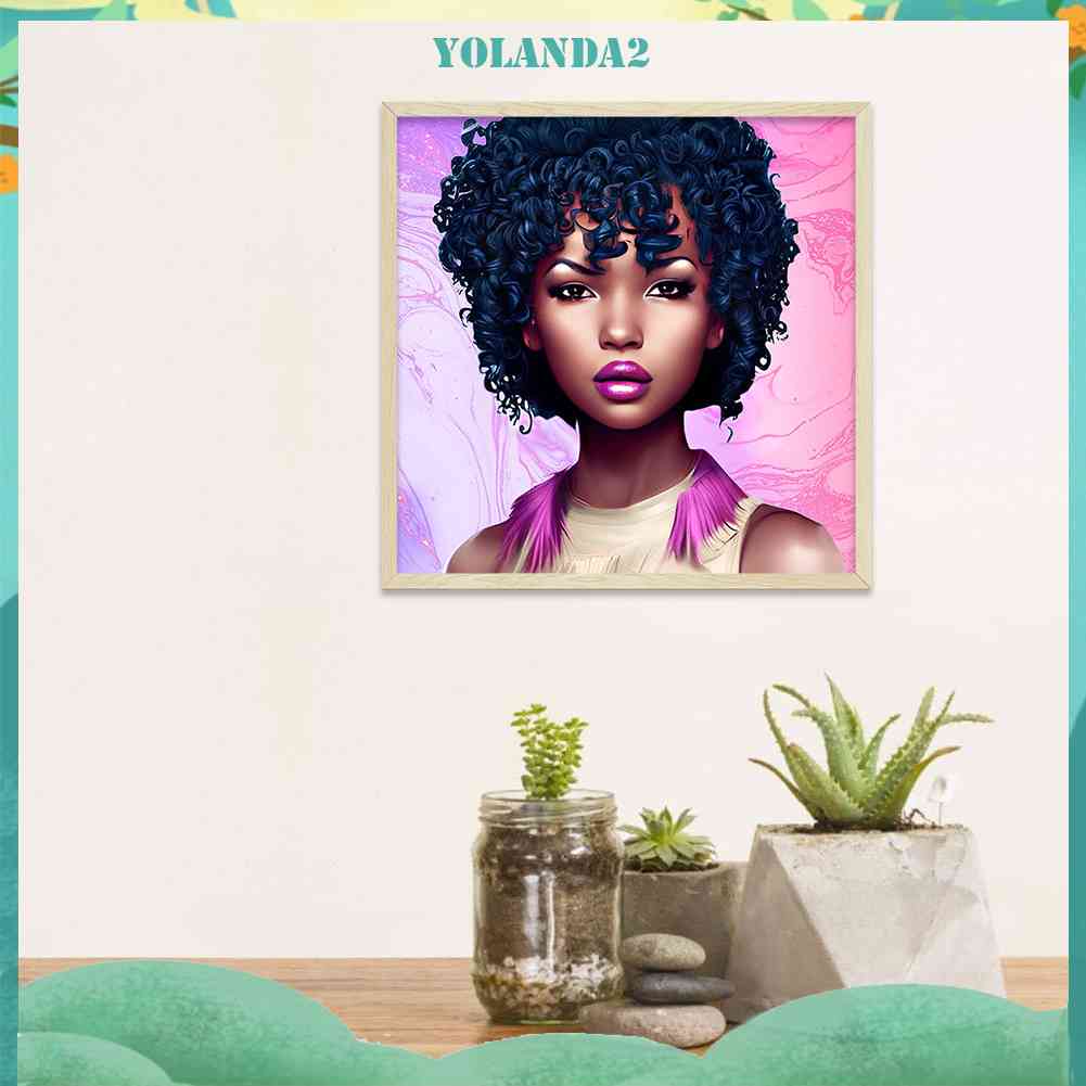 Bộ Tranh Đính Đá 5D Tự Làm Hình Cô Gái Tóc Xoăn Màu Đen Trang Trí Nhà Cửa