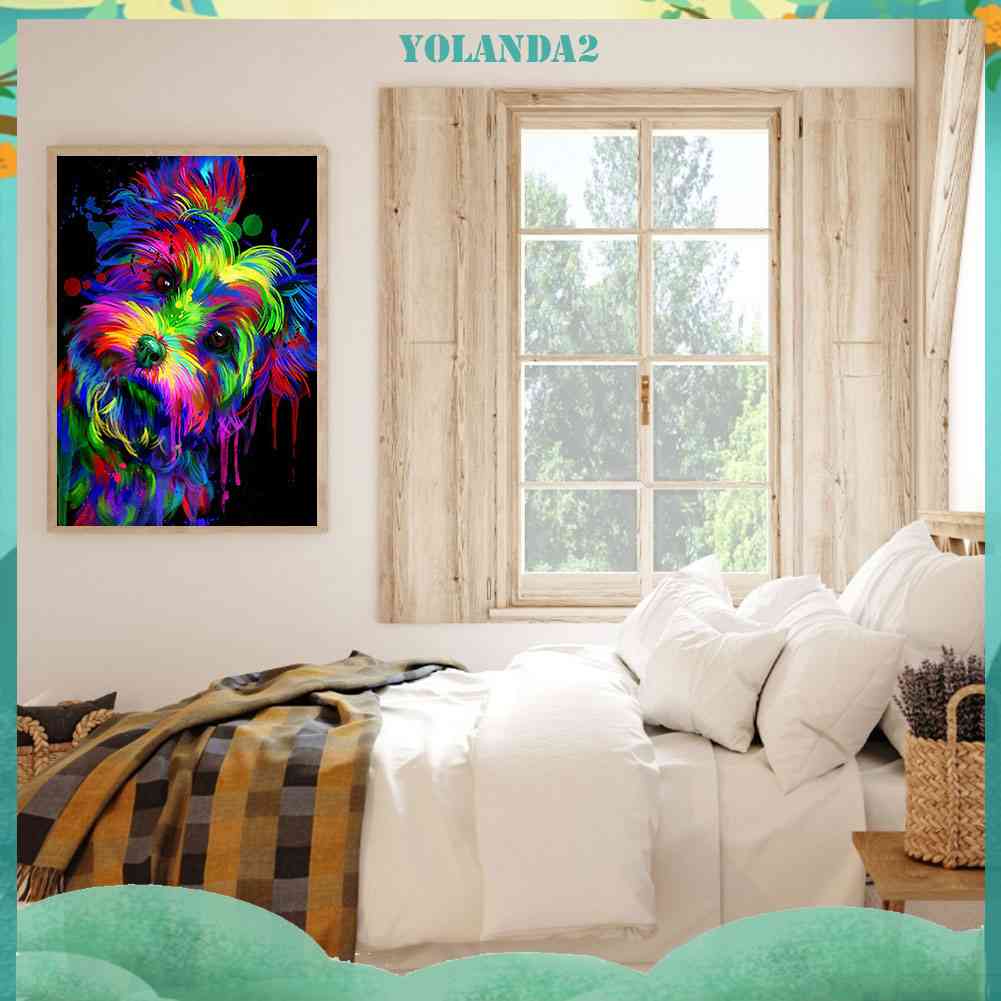 Bộ Tranh Đính Đá Treo Tường Trang Trí Toàn Diện Họa Tiết Chó Terrier Nhiều Màu