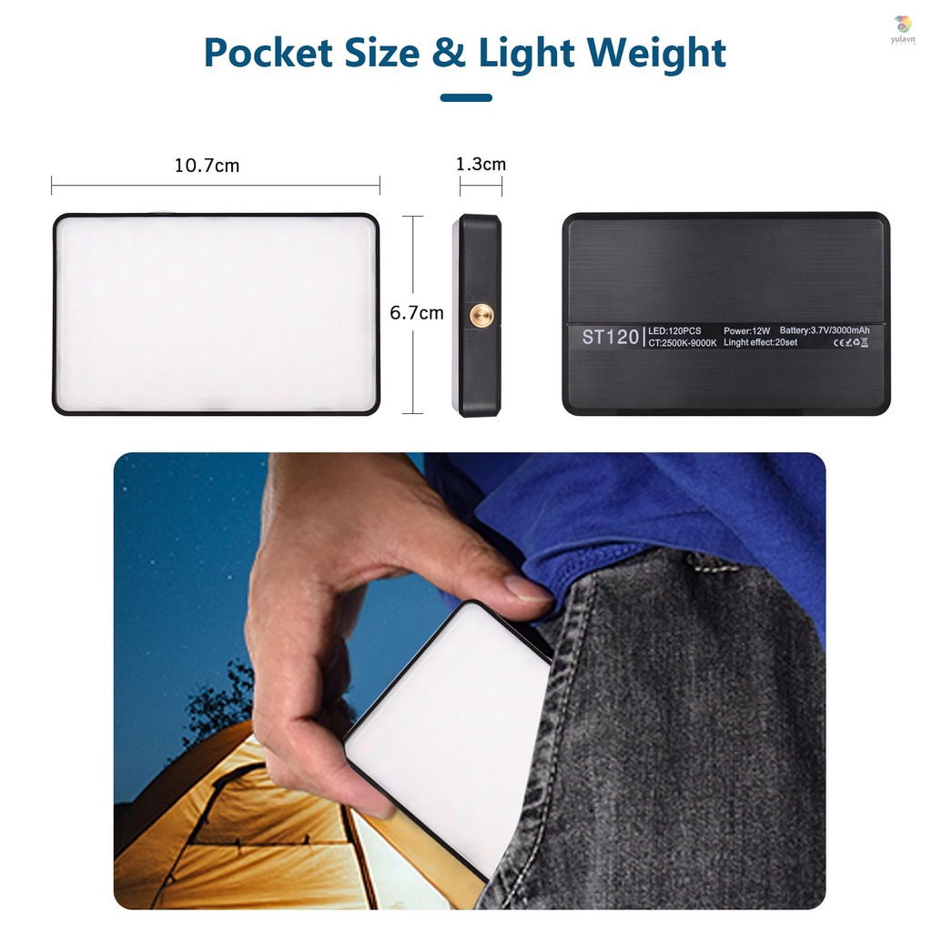 Đèn LED Video Andoer ST120 2500K-9000K Bi B12200K Có Thể Sạc Lại Được