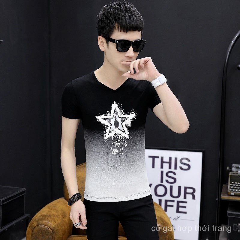 Áo Thun Cotton Tay Ngắn Cổ Chữ V Phong Cách Mới 2020 Cho Nam E8tf