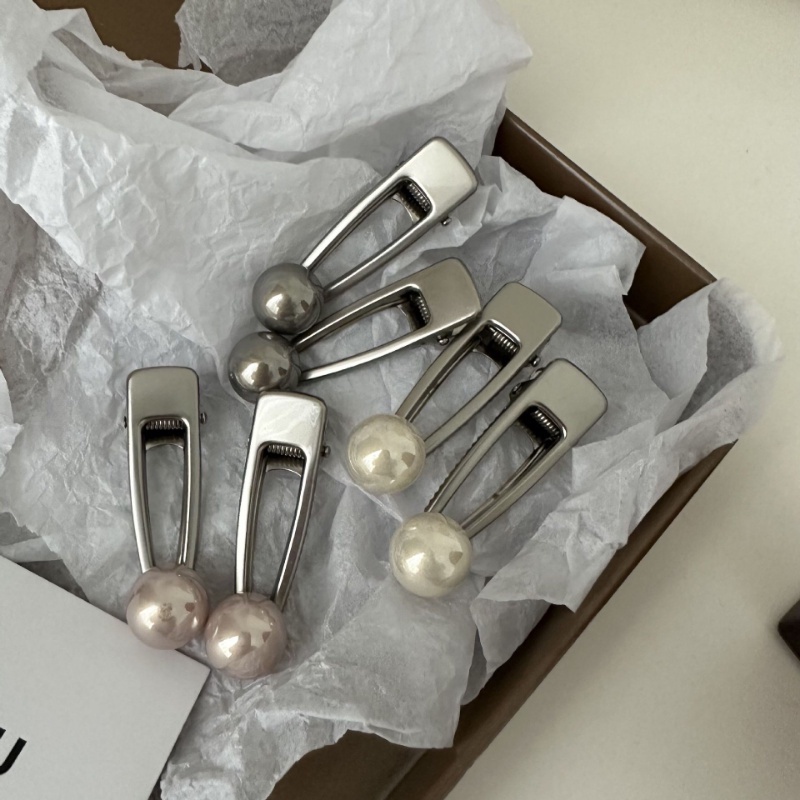 Kẹp Tóc Mỏ Vịt Kim Loại Đính Ngọc Trai Giả Phong Cách Hàn Quốc