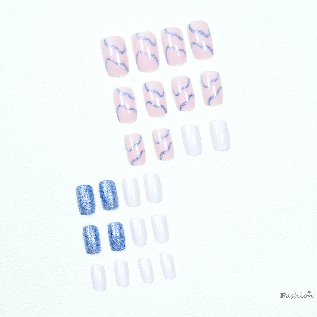 Bộ Móng Tay Giả Hình Vuông Đính Sequin Siêu Linh Hoạt Lâu Trôi