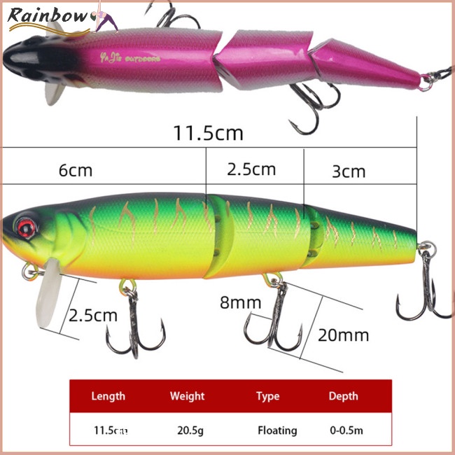 Mồi Giả Nhử Cá 3 Khớp Nối Bằng Nhựa Cứng Kèm Móc Câu