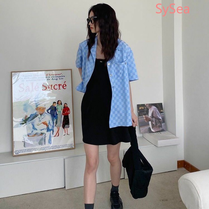 Áo Sơ Mi Tay Ngắn Dáng Rộng Họa Tiết Sọc Caro Thời Trang Mùa Hè Cho Nữ