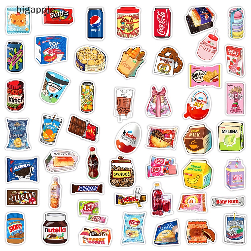 Bộ 50 Miếng Dán Chống Thấm Nước Hình Thức Ăn / Sữa / Điện Thoại Độc Đáo Trang Trí Xe Hơi / Xe Máy