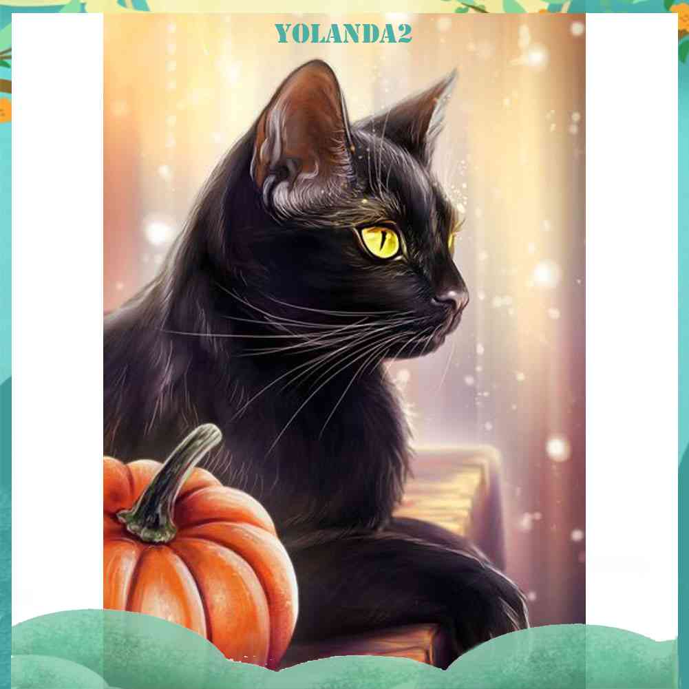 Tranh Thêu Chữ Thập Đính Đá Kim Cương 5D DIY Hình Vẽ Mèo Đen