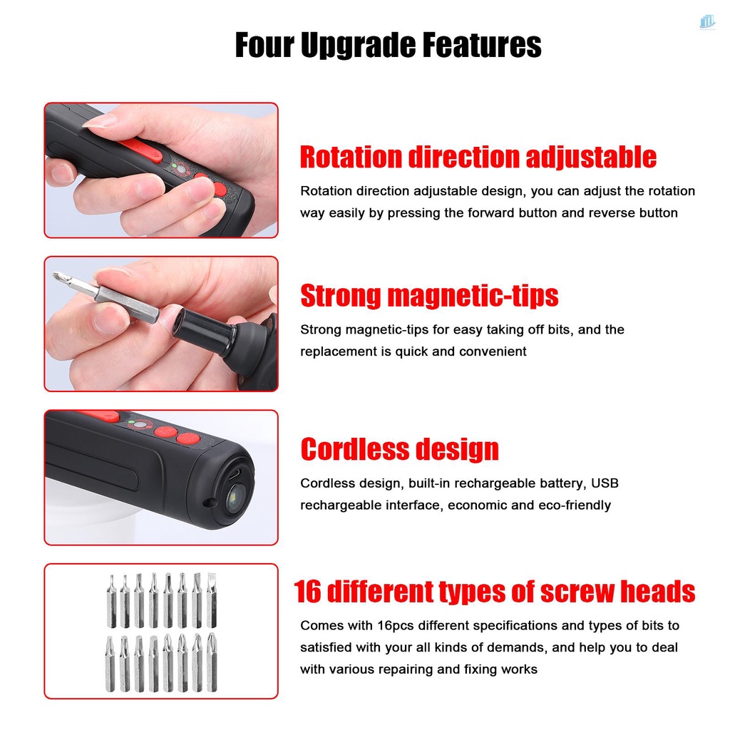 Bộ Tua Vít s2mwvn 250r / Phút 3.0N.m Bằng Kim Loại Đa Năng Có 3 Đầu Đèn LED Cho Sửa Chữa Điện Thoại / Máy Tính