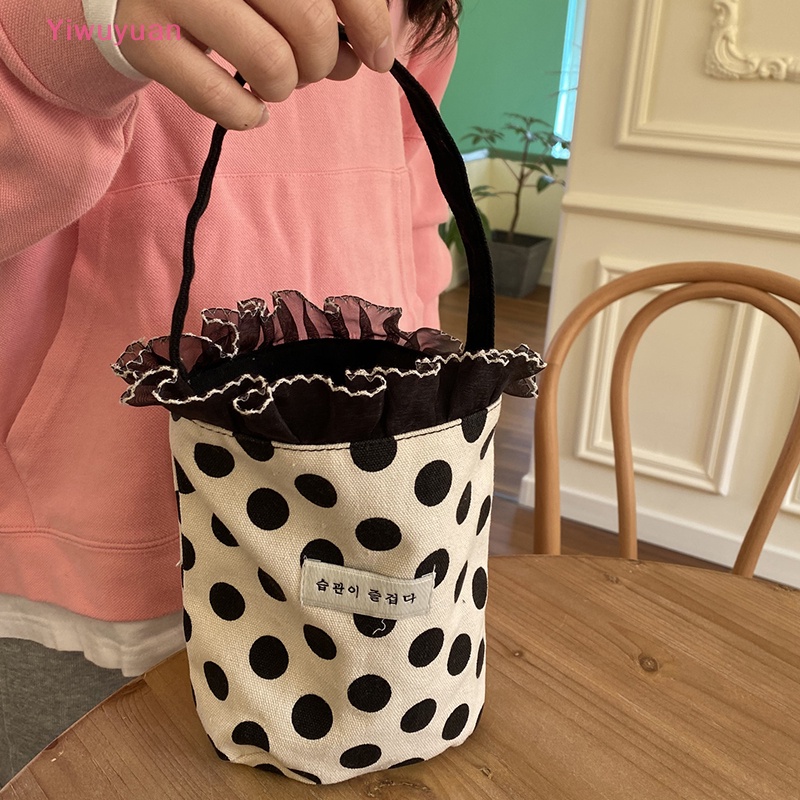 < Yiwuyuan > Niche Túi vải Sức Chứa Lớn Phong Cách Hàn Quốc Có Viền Ren Mới