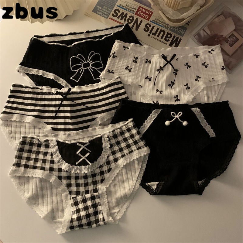 【Zbus】 quần lót nữ quần lót gen bụng cạp cao Quần lót phụ nữ Breathable Wide Edge Tam giác Quần lót Sexy Girl Underpants Bông Quần lótQuần Lót Cotton Thoáng Khí Kẻ Sọc Trắng Đen Đính Nơ Phong Cách Nhật Bản Ngọt Ngào Cho Nữ