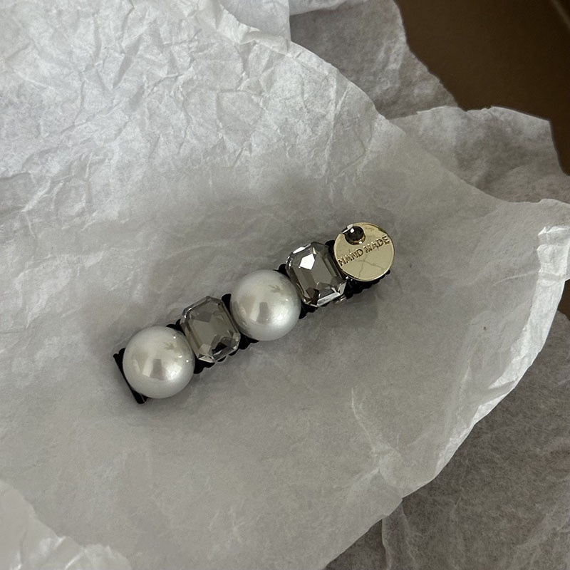 Kẹp Tóc Mỏ Vịt Đính Đá Ngọc Trai Trong Suốt Hình Chữ Nhật