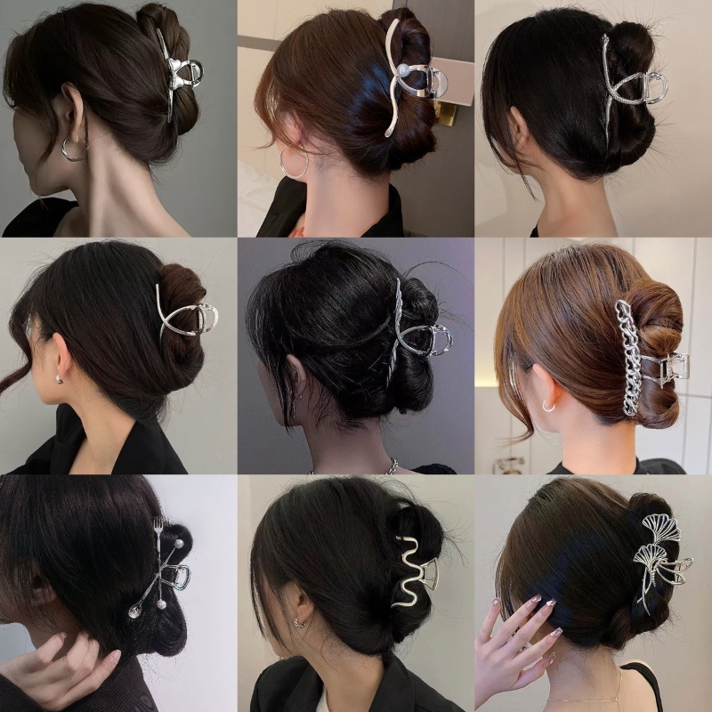 Kẹp Tóc Hình Chiếc Nơ Lớn Màu Bạc Cho Nữ