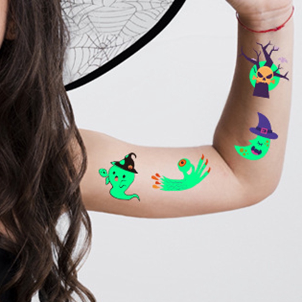 Bộ 10 Hình Xăm Dán Tạm Thời Họa Tiết Halloween Phát Sáng Trong Đêm Cho Trẻ Em
