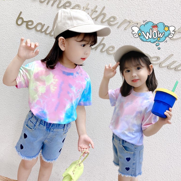 Áo Thun Ngắn Tay Cổ Tròn Nhuộm Màu Thời Trang Cho Nữ