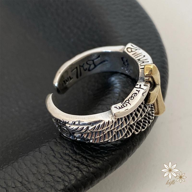 Nhẫn Hở In Chữ Thập Và Đôi Cánh Graffiti Cá Tính Phong Cách Vintage Cho Nam