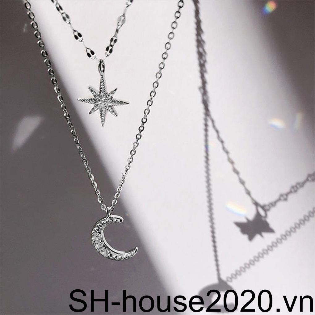 Vòng cổ Hai Lớp Đính Đá Hình Mặt Trăng Thời Trang Dành Cho Nữ