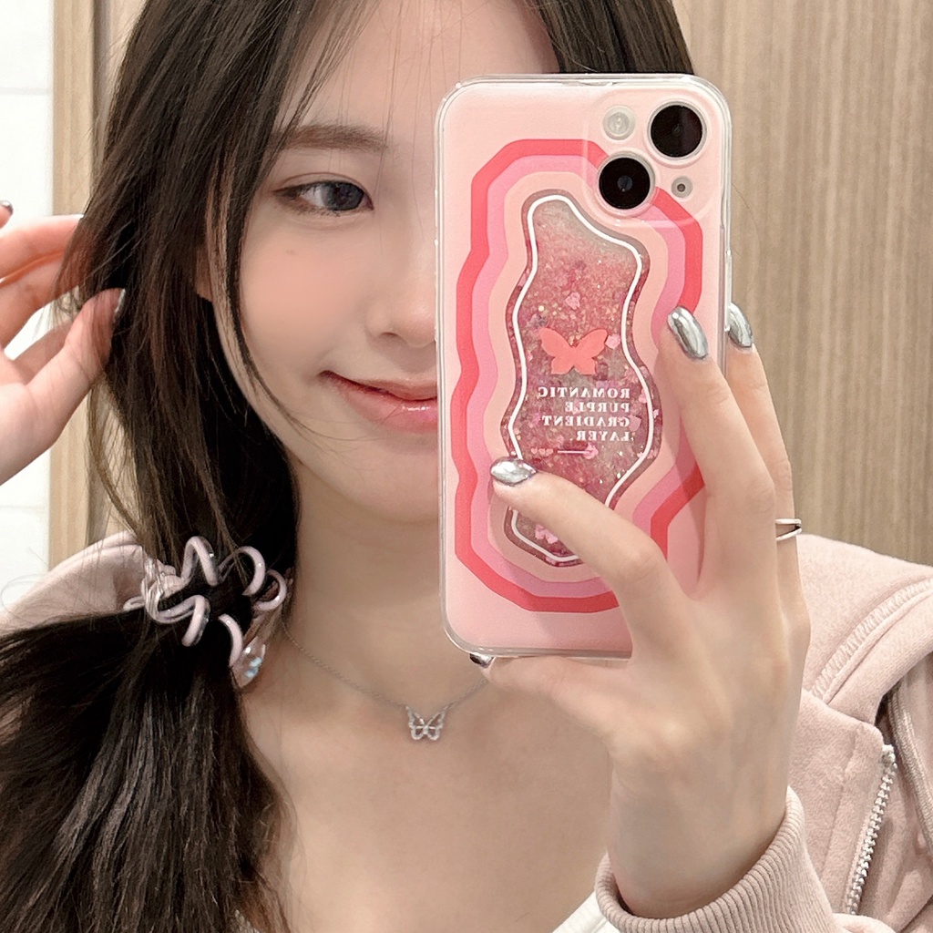 Ốp Điện Thoại TPU Dẻo Họa Tiết Bươm Bướm Màu Hồng Có Nước Kim Tuyến Lấp Lánh Cho iPhone11 12 13 14 Pro Max