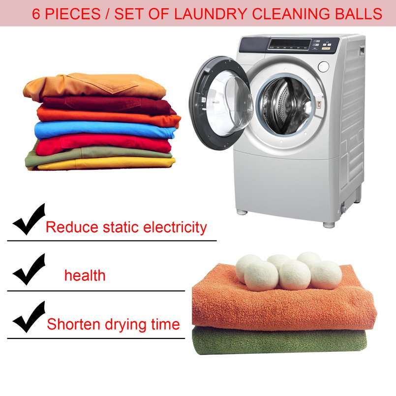 ⚡QKC⚡ 6PCS/SET Natural Reusable Laundry Clean Ball Practical Home Wool Dryer Balls