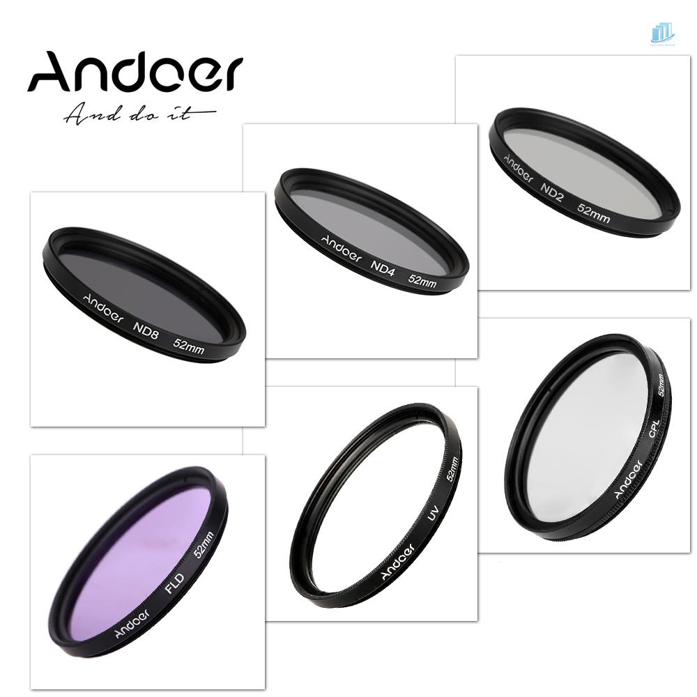 ANDOER Bộ Kính Lọc UV + CPL + FLD + ND (ND2 ND4 ND8) 52mm Cho Máy Ảnh Pentax DSLRs