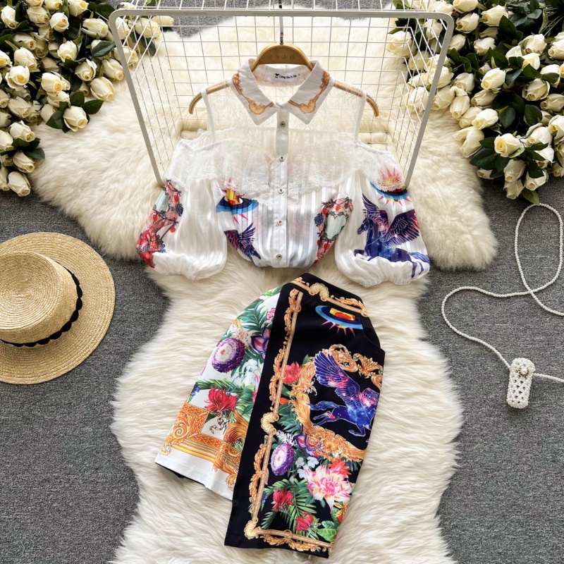 Set Áo Trễ Vai Tay Phồng + Chân Váy Lưng Cao Thời Trang Dành Cho Nữ