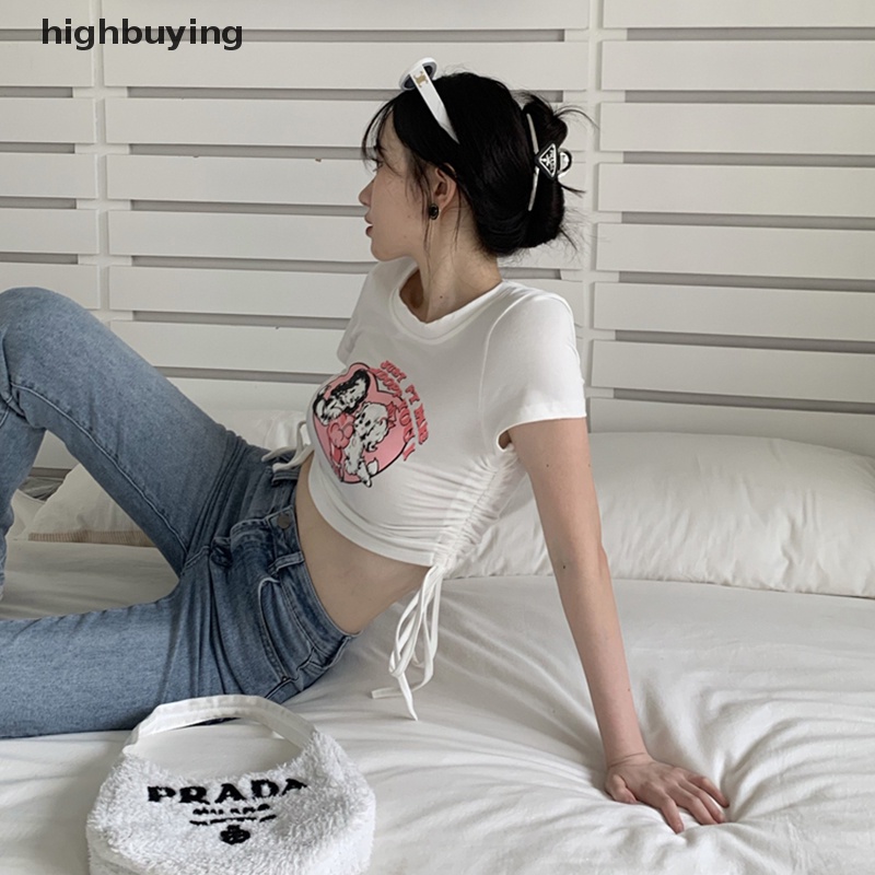 Áo Thun Lửng Ngắn Tay Cổ Tròn In Họa Tiết Thời Trang Dành Cho Nữ