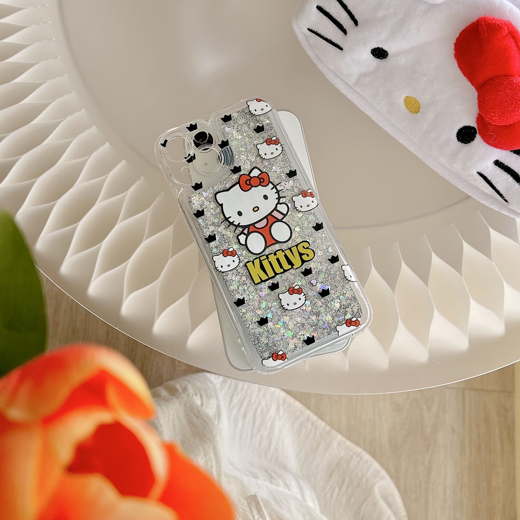 Ốp Điện Thoại TPU Dẻo Họa Tiết Hoạt Hình Hello Kitty Có Nước Kim Tuyến Lấp Lánh Cho iPhone11 12 13 14 Pro Max