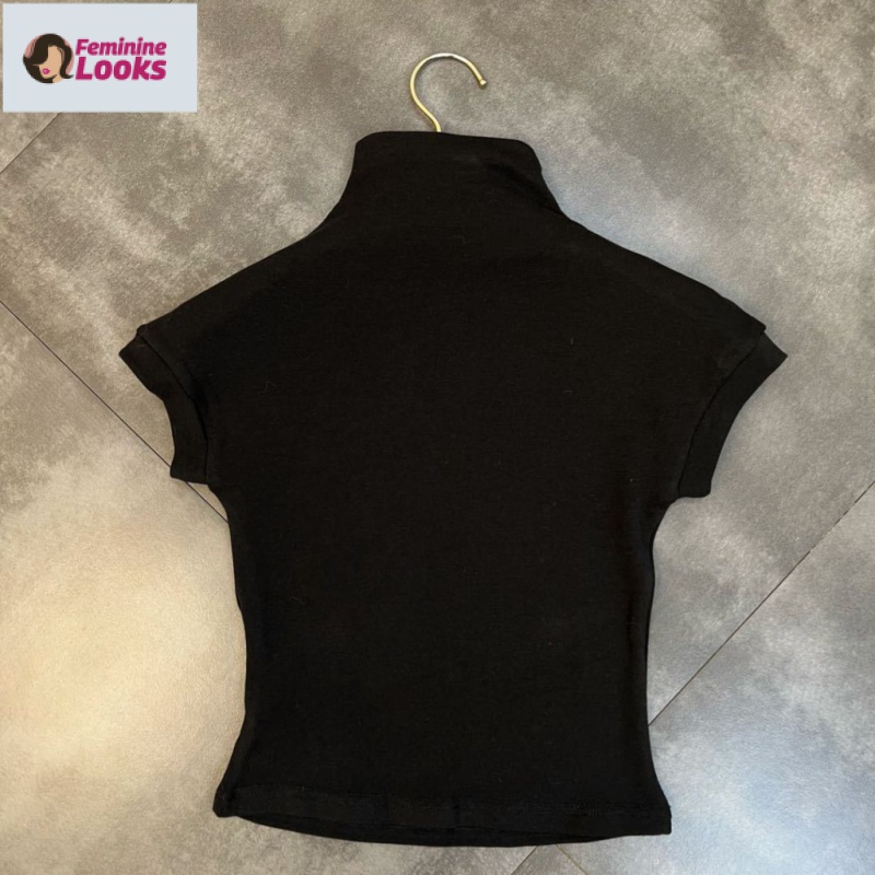 Áo Thun Tay Ngắn Cổ Cao Dáng Ôm Quyến Rũ Trẻ Trung Cho Bạn Gái