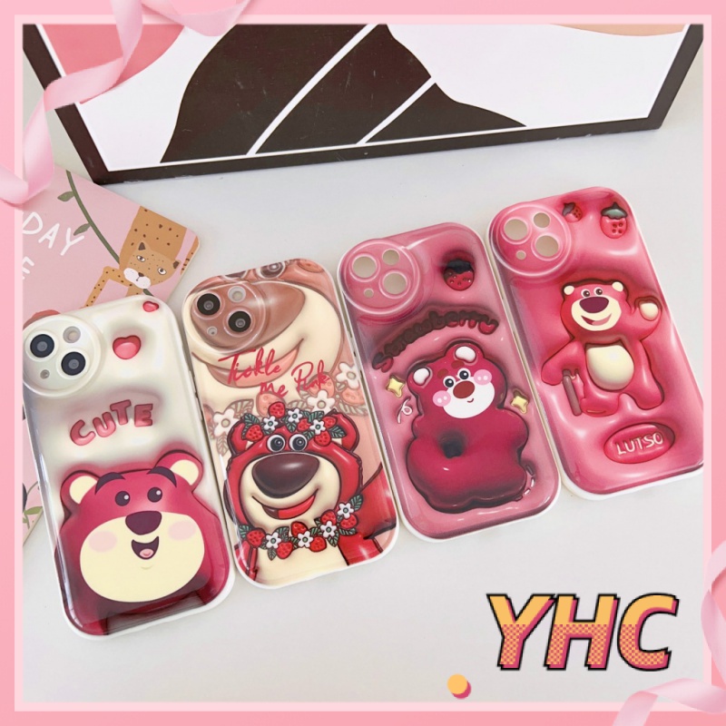 Ốp Lưng iPhone Hoạt hình gấu dâu tây 3D cảm giác thị giác bong bóng chống rơi Silicone vỏ mềm Cho Iphone 6 / 6S / 6splus / se / 7 / 7plus / 8 / 8plus / X / xs / xsmax / 11 / 12 / 13 / 14 / Plus / pro / pro max-5075